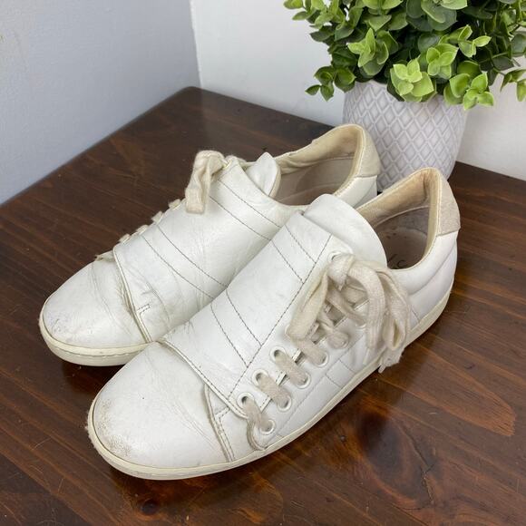 🛍️ 3/$24 Comptoir des Cotonniers White Leather Slash Sneakers Size 38 - Picture 1 of 9